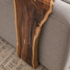 Sofa Arm Table Live Edge Waterfall Wrap, Solid Wood Couch Armrest Tray for Coffee and Remote