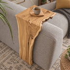 Sofa Arm Table Live Edge Waterfall Wrap, Solid Wood Couch Armrest Tray for Coffee and Remote