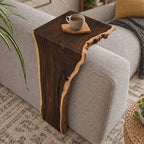 Sofa Arm Table Live Edge Waterfall Wrap, Solid Wood Couch Armrest Tray for Coffee and Remote