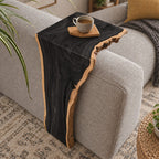 Sofa Arm Table Live Edge Waterfall Wrap, Solid Wood Couch Armrest Tray for Coffee and Remote