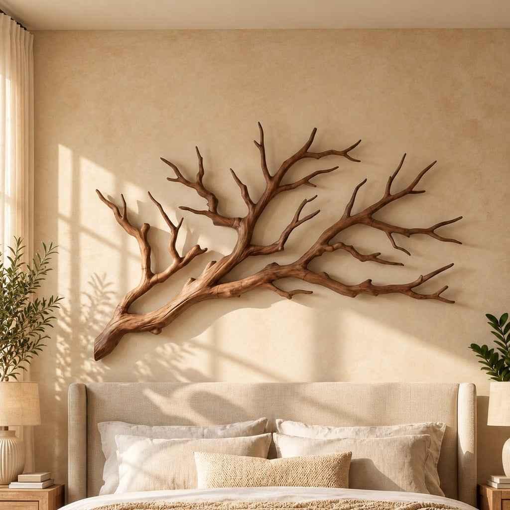 Tree Branch Wall Art for Bedroom, Solid Wood Branch Sculpture Headboard Wall Decor