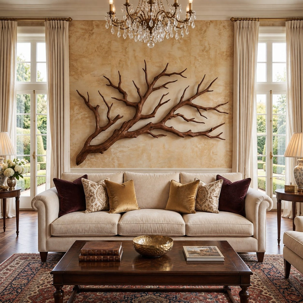 Tree Branch Wall Art for Bedroom, Solid Wood Branch Sculpture Headboard Wall Decor