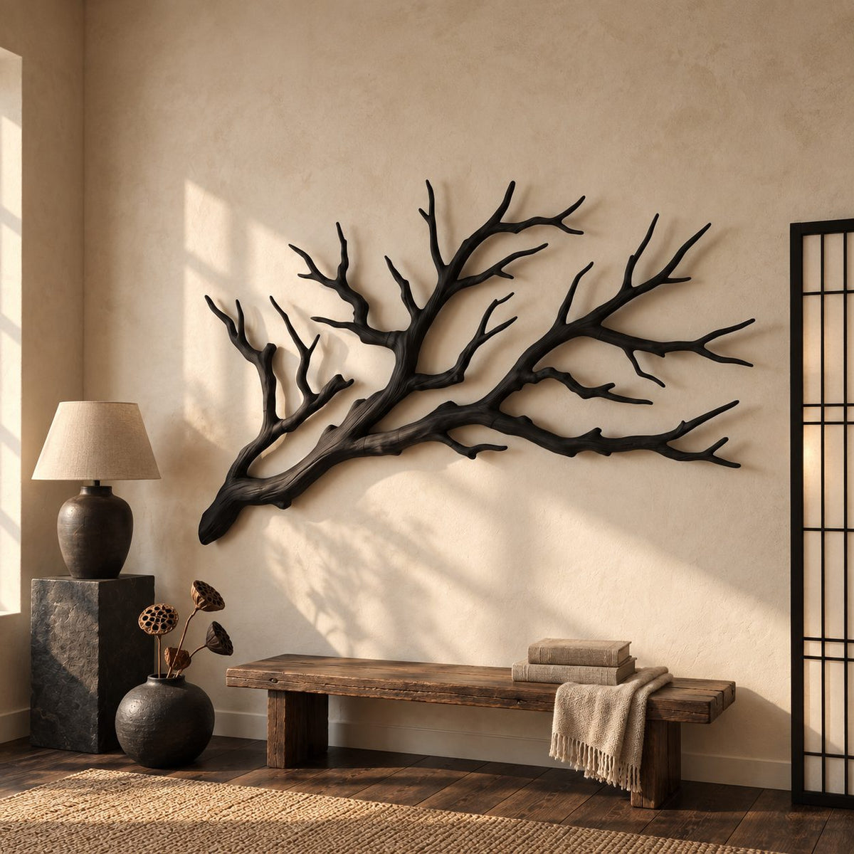 Tree Branch Wall Art for Bedroom, Solid Wood Branch Sculpture Headboard Wall Decor