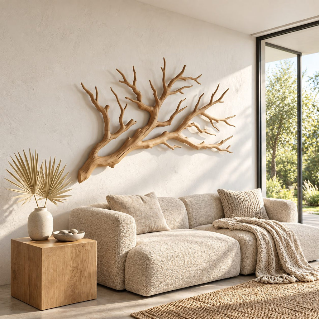 Tree Branch Wall Art for Bedroom, Solid Wood Branch Sculpture Headboard Wall Decor