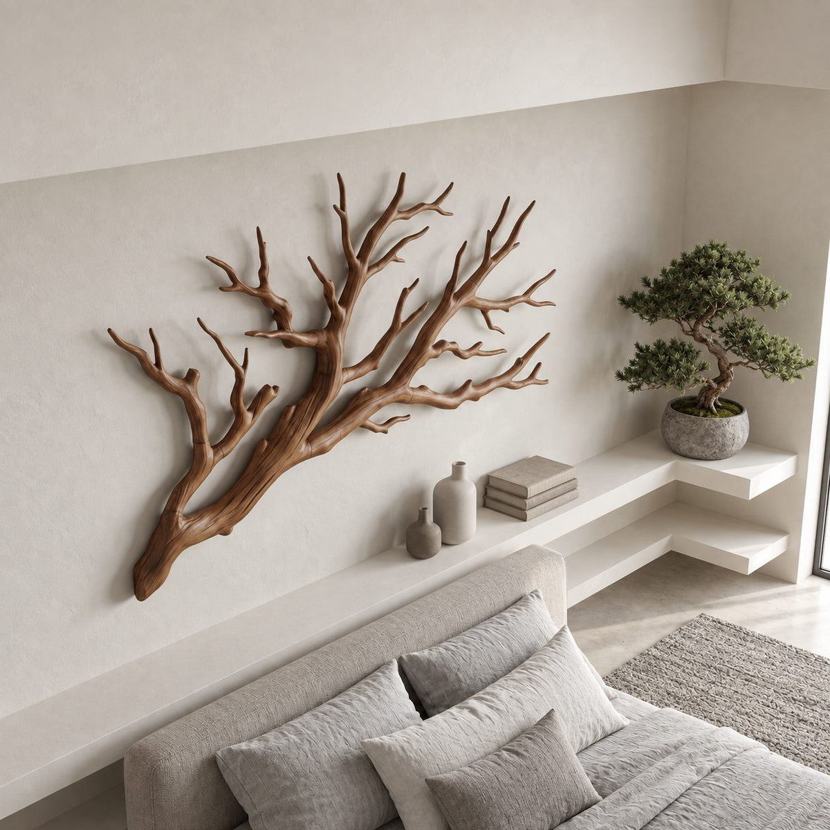 Tree Branch Wall Art for Bedroom, Solid Wood Branch Sculpture Headboard Wall Decor