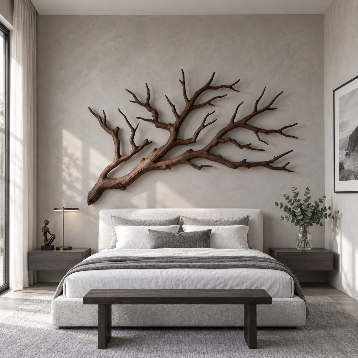 Tree Branch Wall Art for Bedroom, Solid Wood Branch Sculpture Headboard Wall Decor