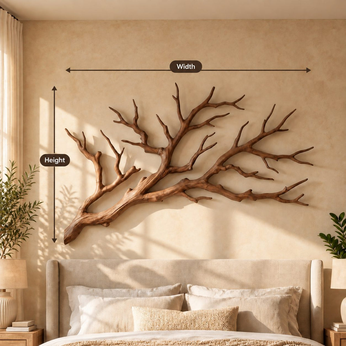 Tree Branch Wall Art for Bedroom, Solid Wood Branch Sculpture Headboard Wall Decor