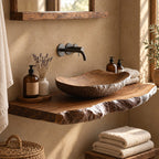 Live Edge Bathroom Vanity Shelf 20-71 Inch, Floating Solid Wood Slab Countertop with Rough Bark Edge
