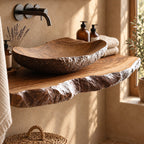 Live Edge Bathroom Vanity Shelf 20-71 Inch, Floating Solid Wood Slab Countertop with Rough Bark Edge