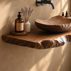 Live Edge Bathroom Vanity Shelf 20-71 Inch, Floating Solid Wood Slab Countertop with Rough Bark Edge