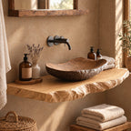 Live Edge Bathroom Vanity Shelf 20-71 Inch, Floating Solid Wood Slab Countertop with Rough Bark Edge