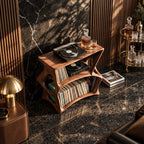 Record Player Stand with Sculptural Open Frame and Two Tiers of Vinyl Storage, Solid Wood Media Stand