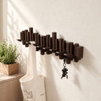 Piano Key Coat Rack Wall Mounted with Flip Down Hooks, Staggered Wood Bar Entryway Hook Rack