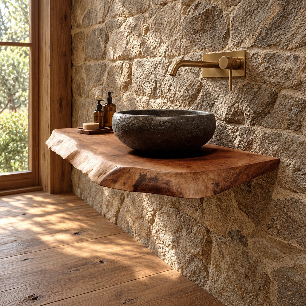 Floating Bathroom Vanity 16-48 Inch Thick Live Edge Slab, Wall Mounted Powder Room Counter