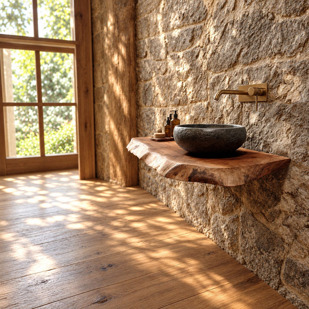 Floating Bathroom Vanity 16-48 Inch Thick Live Edge Slab, Wall Mounted Powder Room Counter