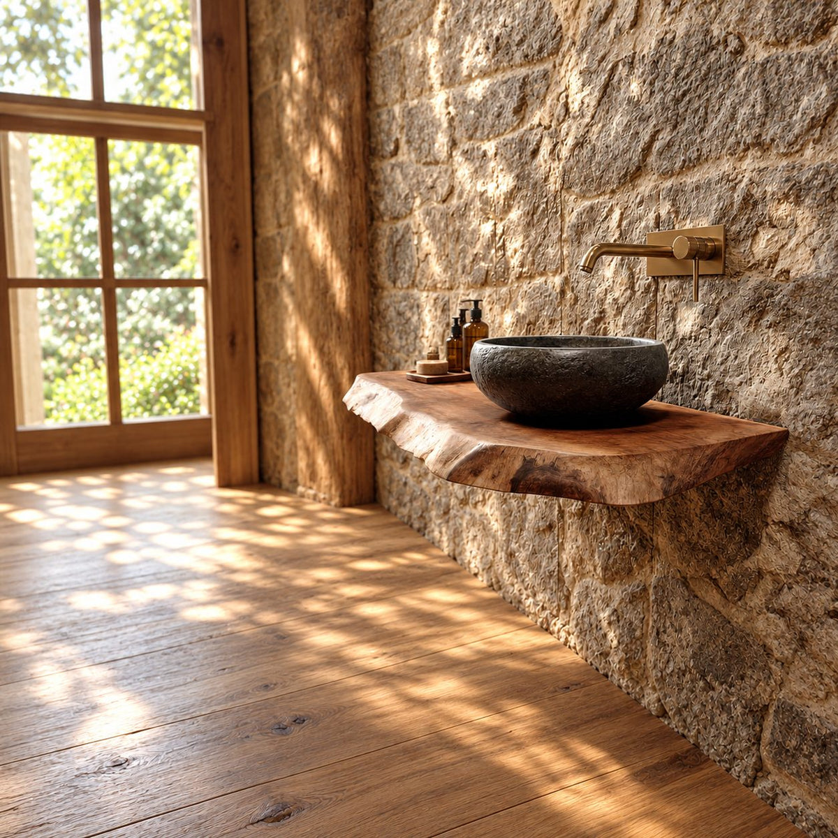 Floating Bathroom Vanity 16-48 Inch Thick Live Edge Slab, Wall Mounted Powder Room Counter