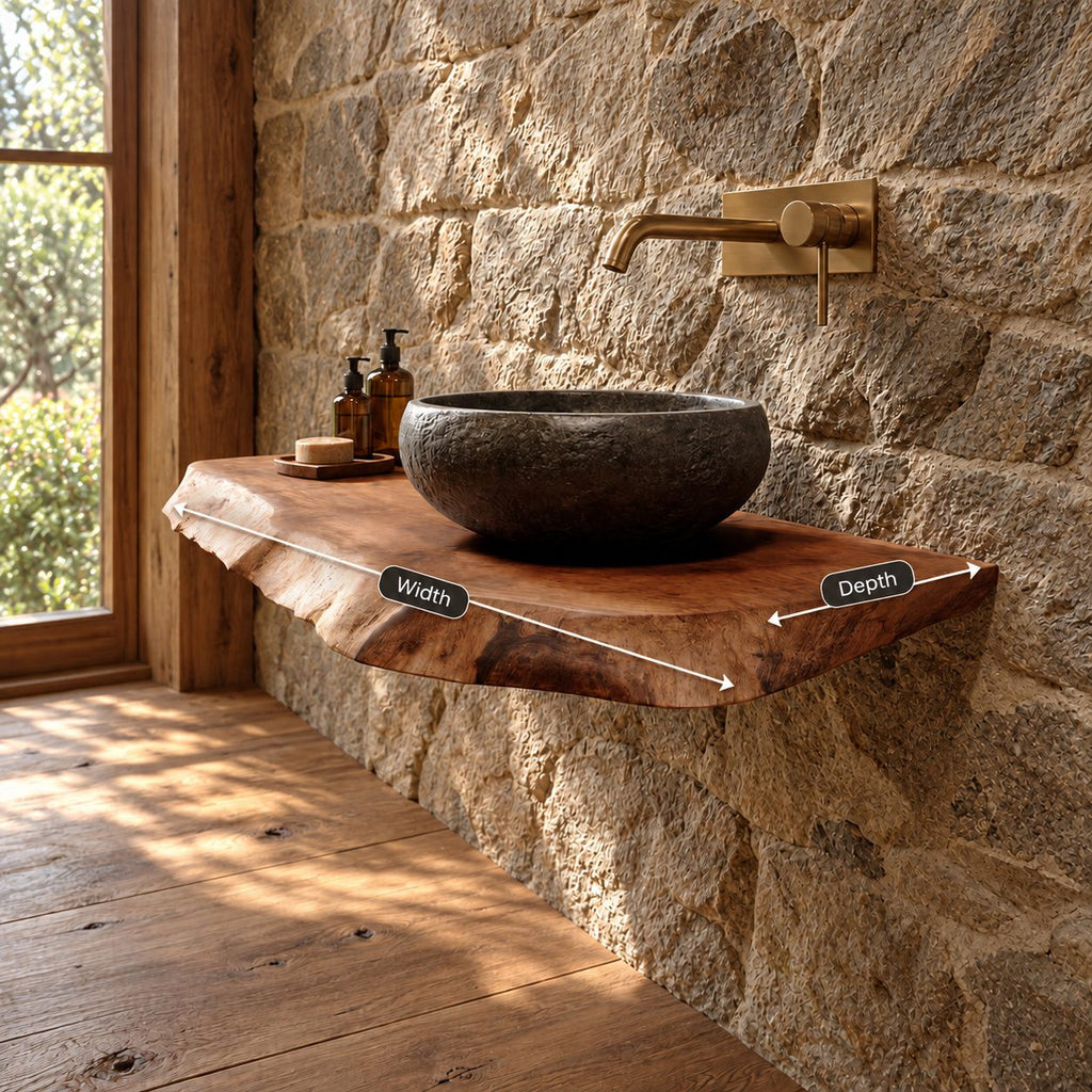 Floating Bathroom Vanity 16-48 Inch Thick Live Edge Slab, Wall Mounted Powder Room Counter