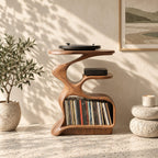 Record Player Stand Sculptural S Curve with Vinyl Storage Cubby, Organic Turntable Stand
