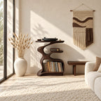 Record Player Stand Sculptural S Curve with Vinyl Storage Cubby, Organic Turntable Stand