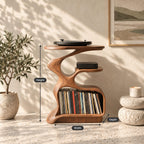 Record Player Stand Sculptural S Curve with Vinyl Storage Cubby, Organic Turntable Stand