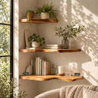 Live Edge Corner Floating Shelf, Solid Wood Wall Corner Shelf with Natural Wavy Edge for Living Room