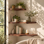 Live Edge Corner Floating Shelf, Solid Wood Wall Corner Shelf with Natural Wavy Edge for Living Room