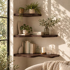 Live Edge Corner Floating Shelf, Solid Wood Wall Corner Shelf with Natural Wavy Edge for Living Room