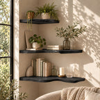 Live Edge Corner Floating Shelf, Solid Wood Wall Corner Shelf with Natural Wavy Edge for Living Room