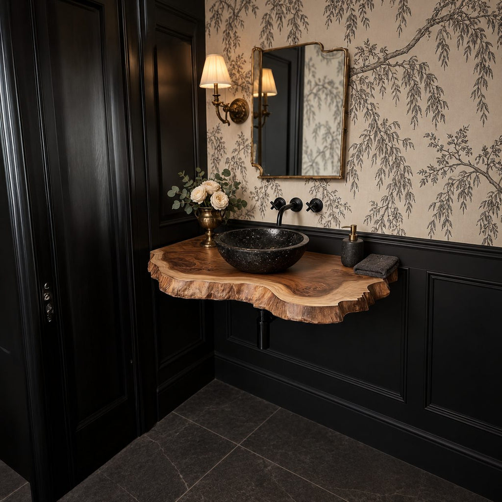 Floating Bathroom Vanity 16-48 Inch, Live Edge Solid Wood Wall-Mounted Vanity Top with Wavy Natural Edge