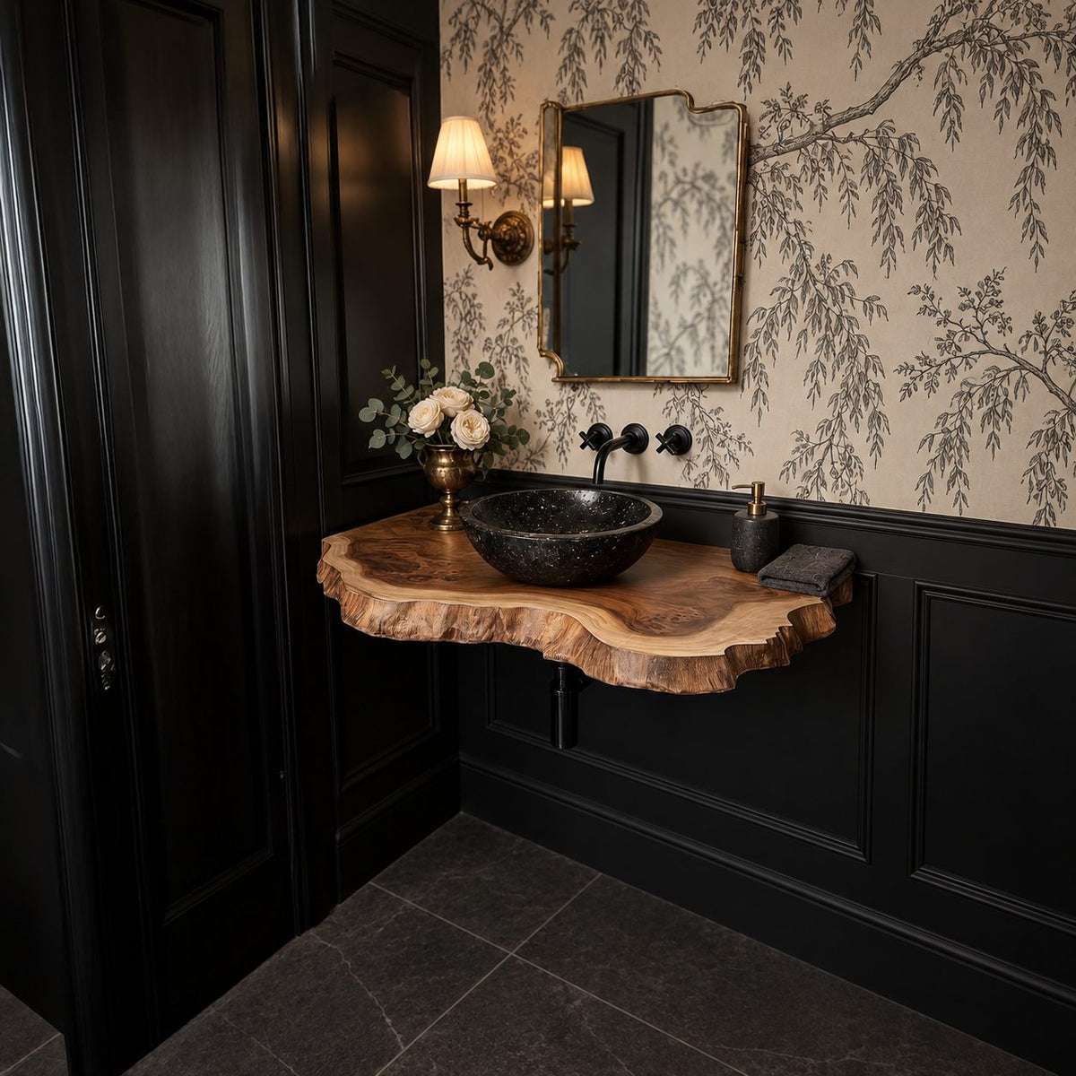 Floating Bathroom Vanity 16-48 Inch, Live Edge Solid Wood Wall-Mounted Vanity Top with Wavy Natural Edge