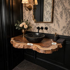 Floating Bathroom Vanity 16-48 Inch, Live Edge Solid Wood Wall-Mounted Vanity Top with Wavy Natural Edge