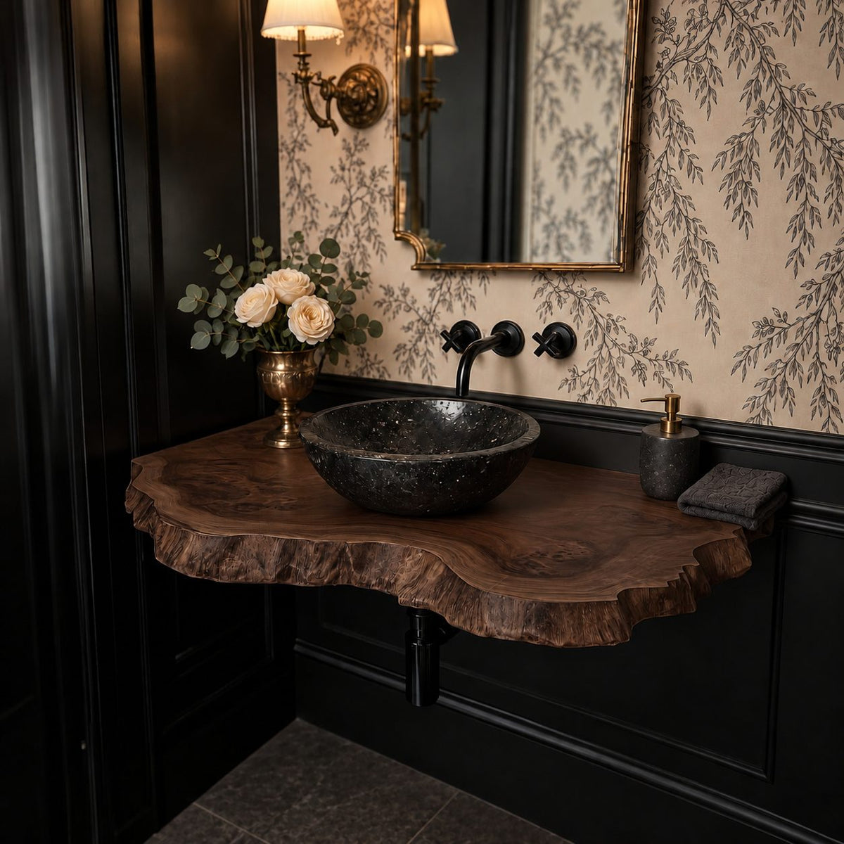 Floating Bathroom Vanity 16-48 Inch, Live Edge Solid Wood Wall-Mounted Vanity Top with Wavy Natural Edge