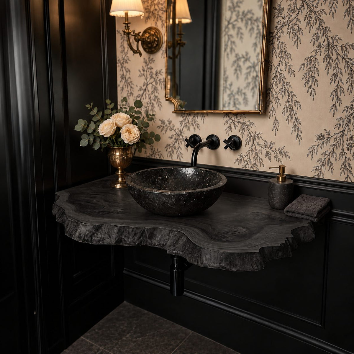 Floating Bathroom Vanity 16-48 Inch, Live Edge Solid Wood Wall-Mounted Vanity Top with Wavy Natural Edge