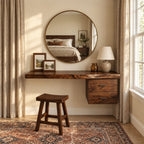 Floating Dressing Table with Two Drawers, Solid Wood Wall-Mounted Makeup Vanity Desk for Bedroom