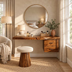 Floating Dressing Table with Two Drawers, Solid Wood Wall-Mounted Makeup Vanity Desk for Bedroom
