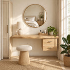 Floating Dressing Table with Two Drawers, Solid Wood Wall-Mounted Makeup Vanity Desk for Bedroom