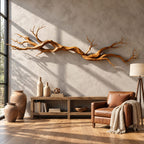 Natural Branch Wall Sculpture, Long Solid Wood Twisted Branch Wall Art for Living Room Above Sofa