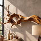 Natural Branch Wall Sculpture, Long Solid Wood Twisted Branch Wall Art for Living Room Above Sofa