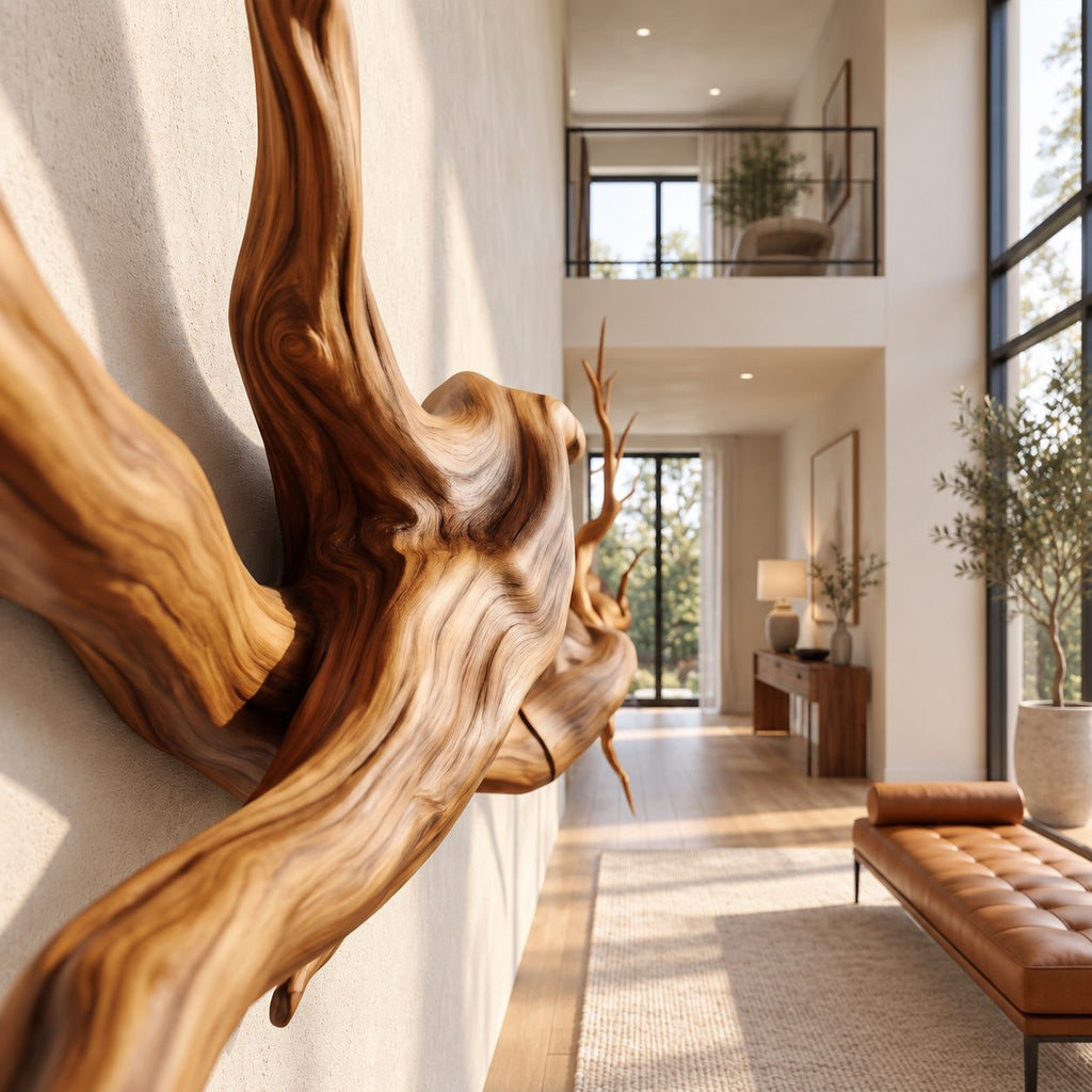 Natural Branch Wall Sculpture, Long Solid Wood Twisted Branch Wall Art for Living Room Above Sofa