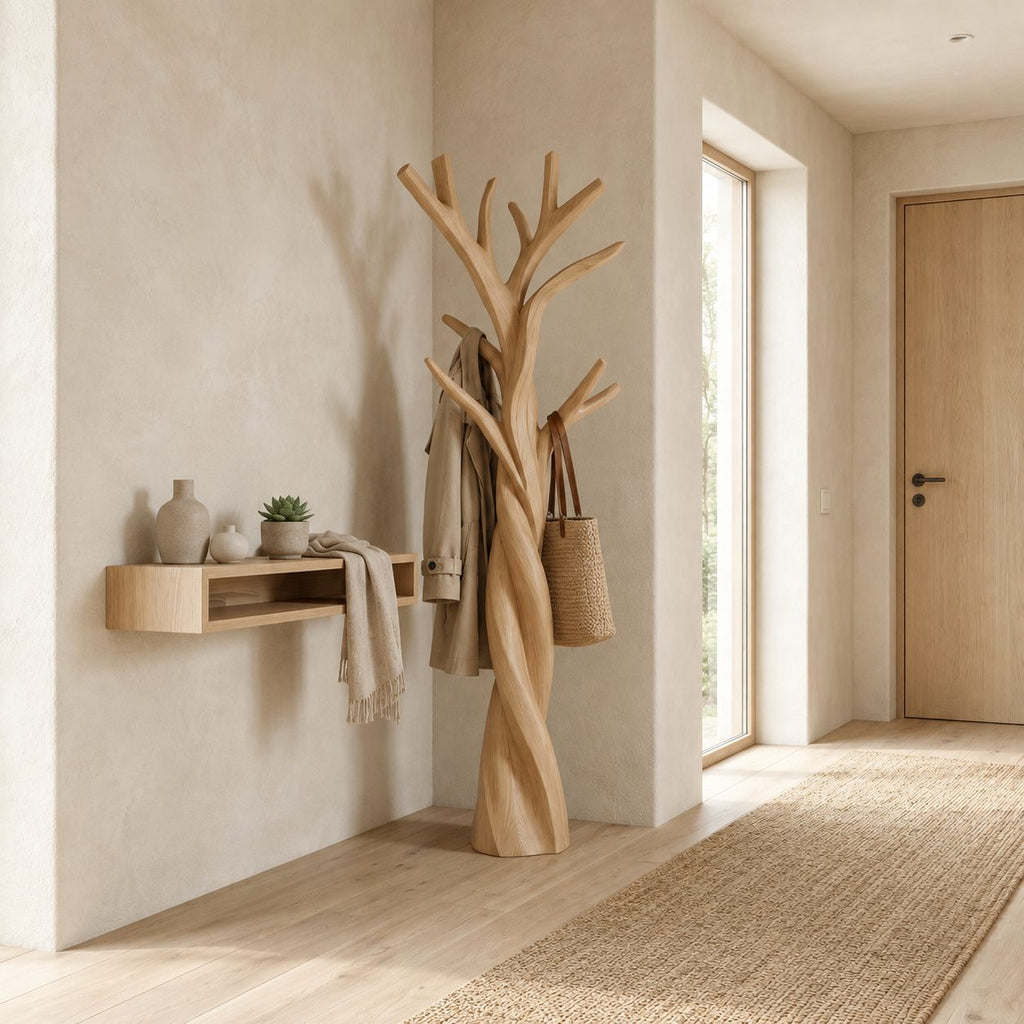Twisted Tree Branch Coat Rack, Freestanding Solid Wood Coat Tree and Hat Stand for Entryway