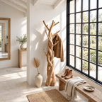Braided Trunk Tree Coat Rack, Freestanding Solid Wood Coat Stand with Forked Branch Hooks for Bedroom