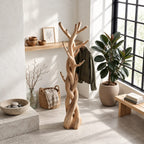 Braided Trunk Tree Coat Rack, Freestanding Solid Wood Coat Stand with Forked Branch Hooks for Bedroom