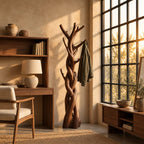 Braided Trunk Tree Coat Rack, Freestanding Solid Wood Coat Stand with Forked Branch Hooks for Bedroom