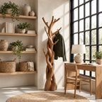 Braided Trunk Tree Coat Rack, Freestanding Solid Wood Coat Stand with Forked Branch Hooks for Bedroom