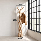 Braided Trunk Tree Coat Rack, Freestanding Solid Wood Coat Stand with Forked Branch Hooks for Bedroom