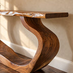 Live Edge Console Table with Curved Waterfall Loop Base, Sculptural Solid Wood Entryway Table
