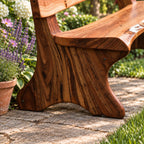 Live Edge Bench with Backrest, Solid Wood Garden and Hallway Bench on Sculpted Slab Legs