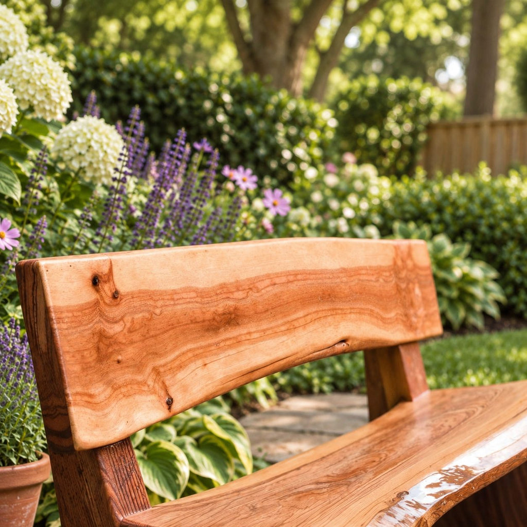 Live Edge Bench with Backrest, Solid Wood Garden and Hallway Bench on Sculpted Slab Legs
