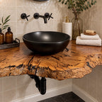 Floating Bathroom Vanity 16-48 Inch, Rustic Burl Edge Solid Wood Wall-Mounted Vanity Desk Shelf