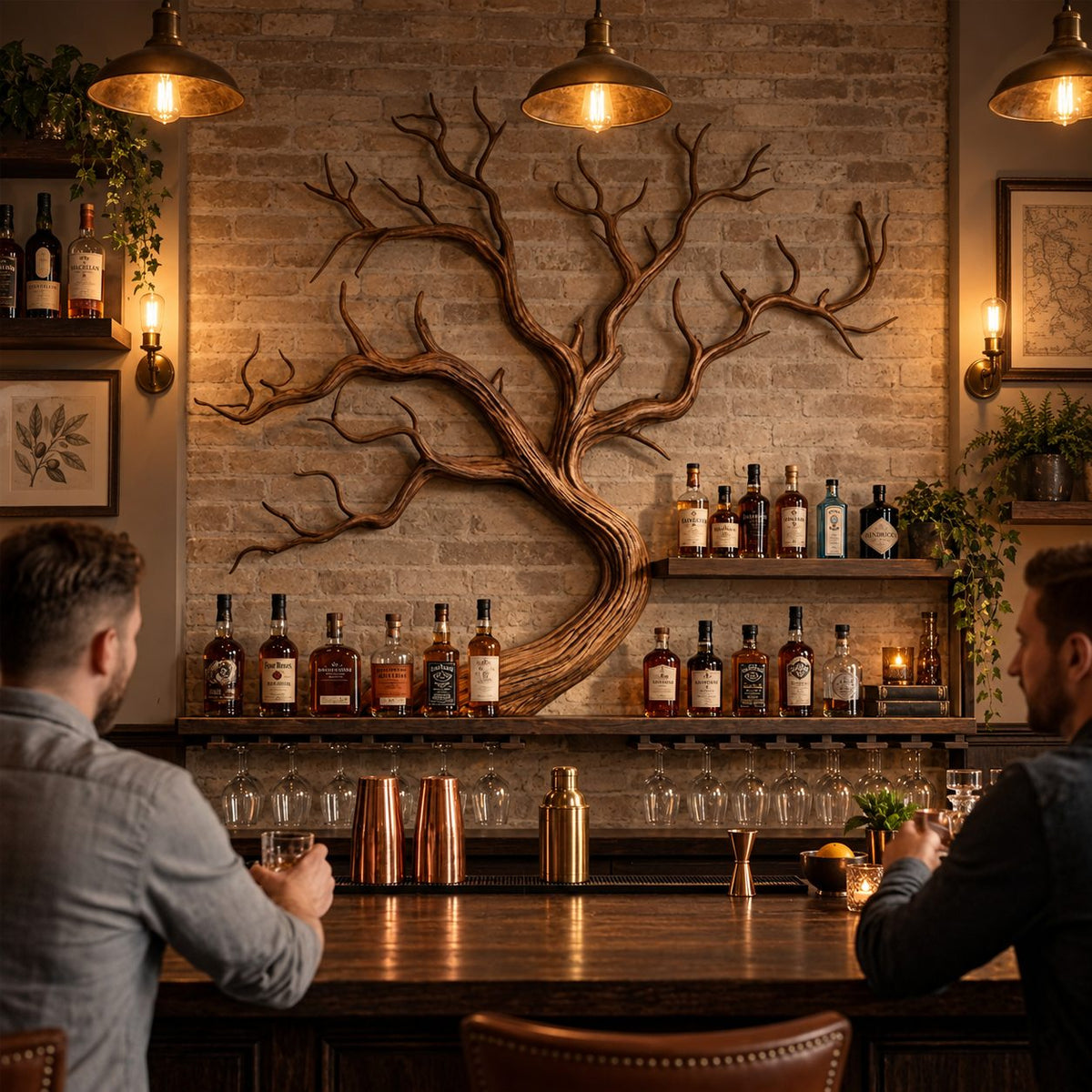 Tree Branch Wine Rack Wall Shelf with Wide Spreading Carved Branches, Home Bar Bottle Display